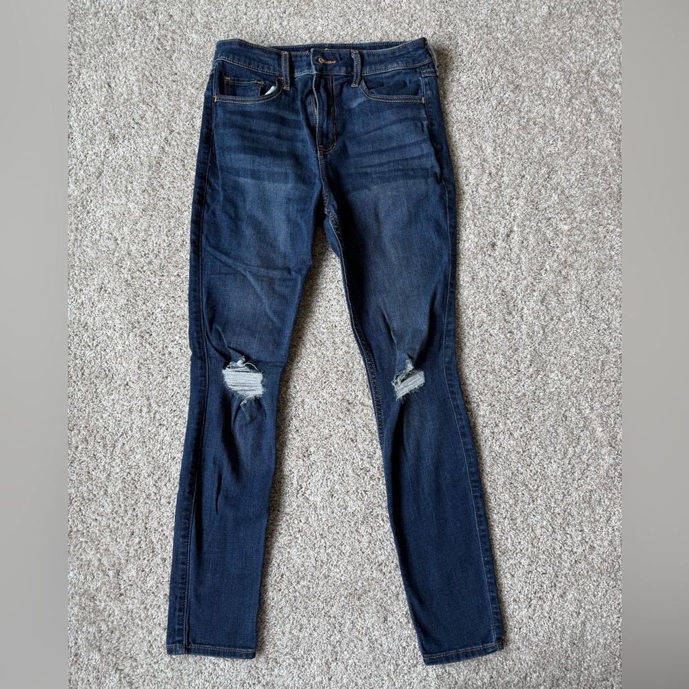Hollister Dark Blue Distressed High Rise Skinny Jeans